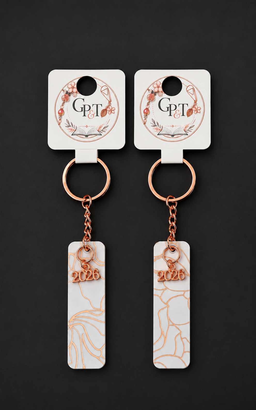 Rosé Petals "2026" Mini Bookmark Keychain - 2.5" Double-Sided Laminated Keepsake