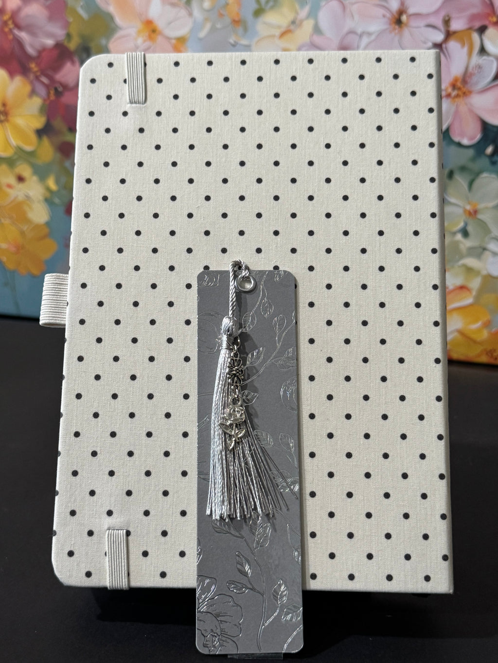 Silver Bloom Laminated Tassel Bookmark - 5.5” Double-Sided