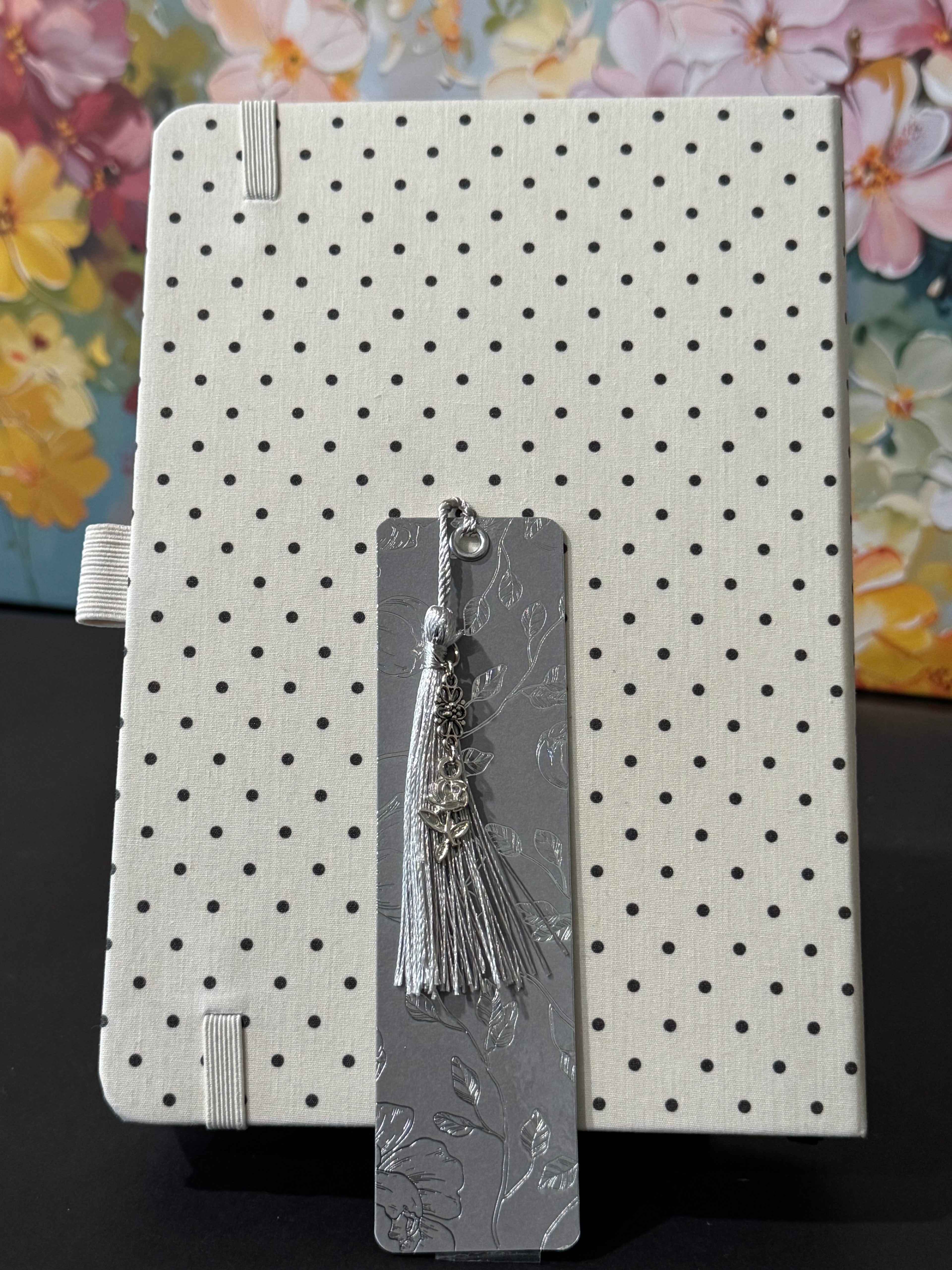 Silver Bloom Laminated Tassel Bookmark - 5.5” Double-Sided