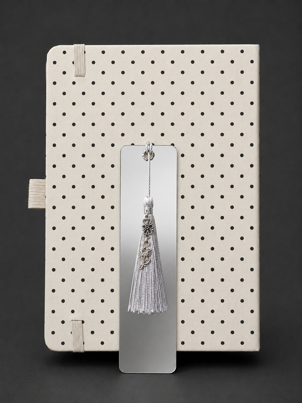 Silver Bloom Laminated Tassel Bookmark - 5.5” Double-Sided