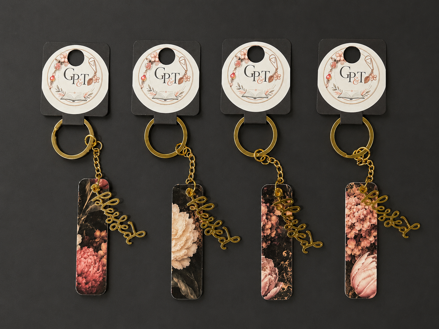 Midnight Garden “Blessed” Mini Bookmark Keychain - 2.5” Double-Sided Laminated Keepsake