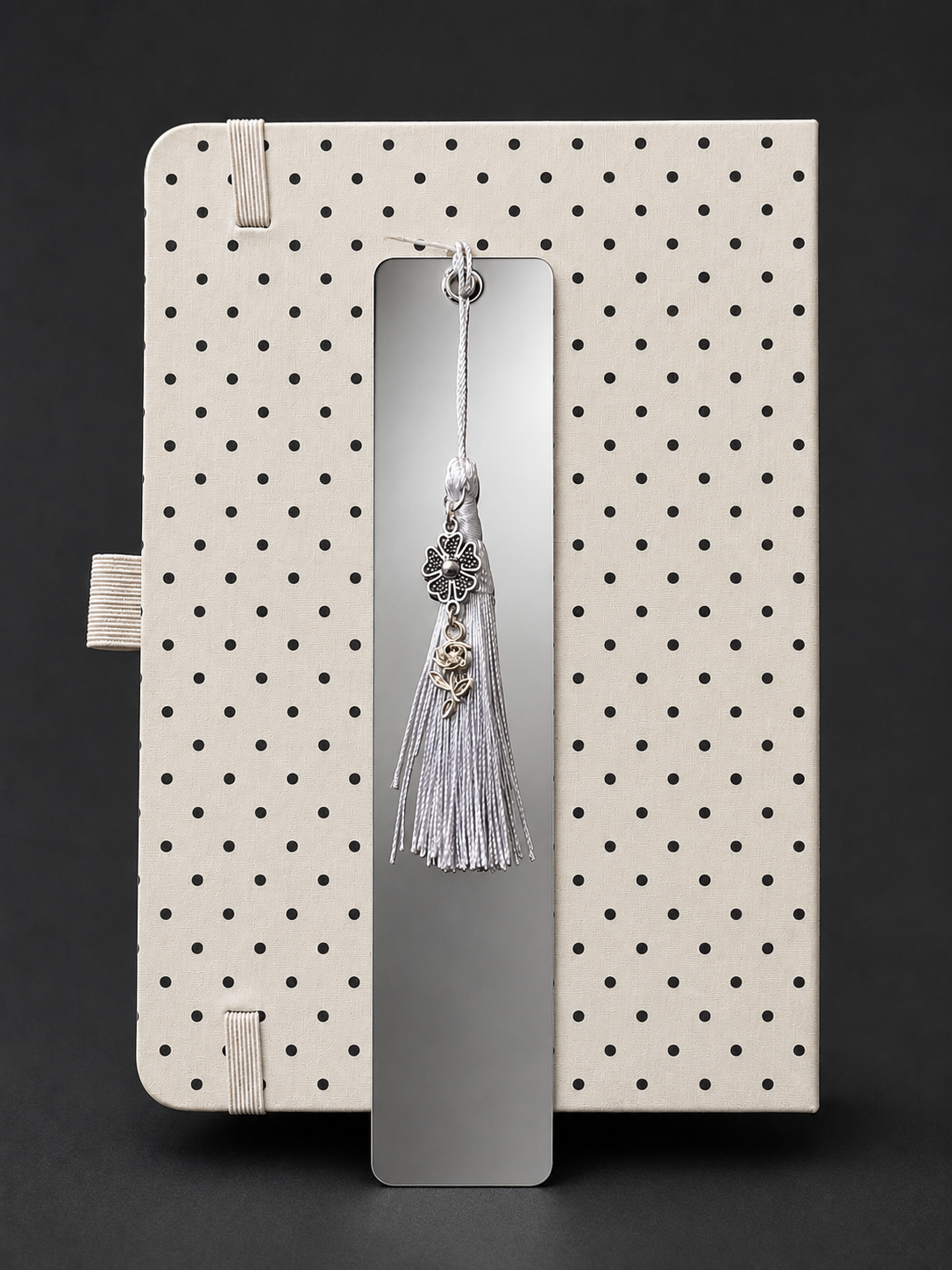 Silver Bloom Laminated Tassel Bookmark - 8” Double-Sided
