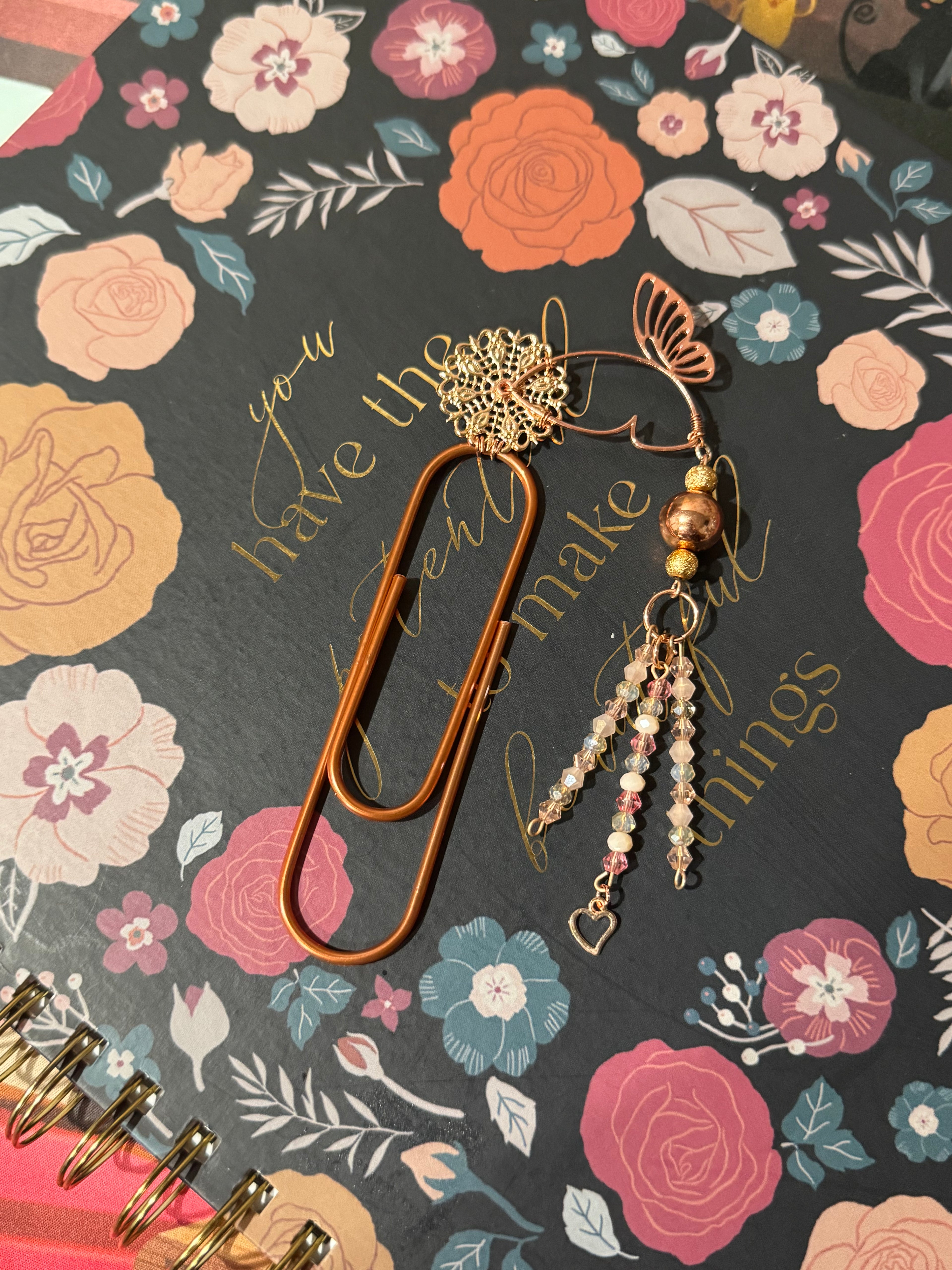 Rose Gold Butterfly Filigree Paperclip Bookmark - 4"
