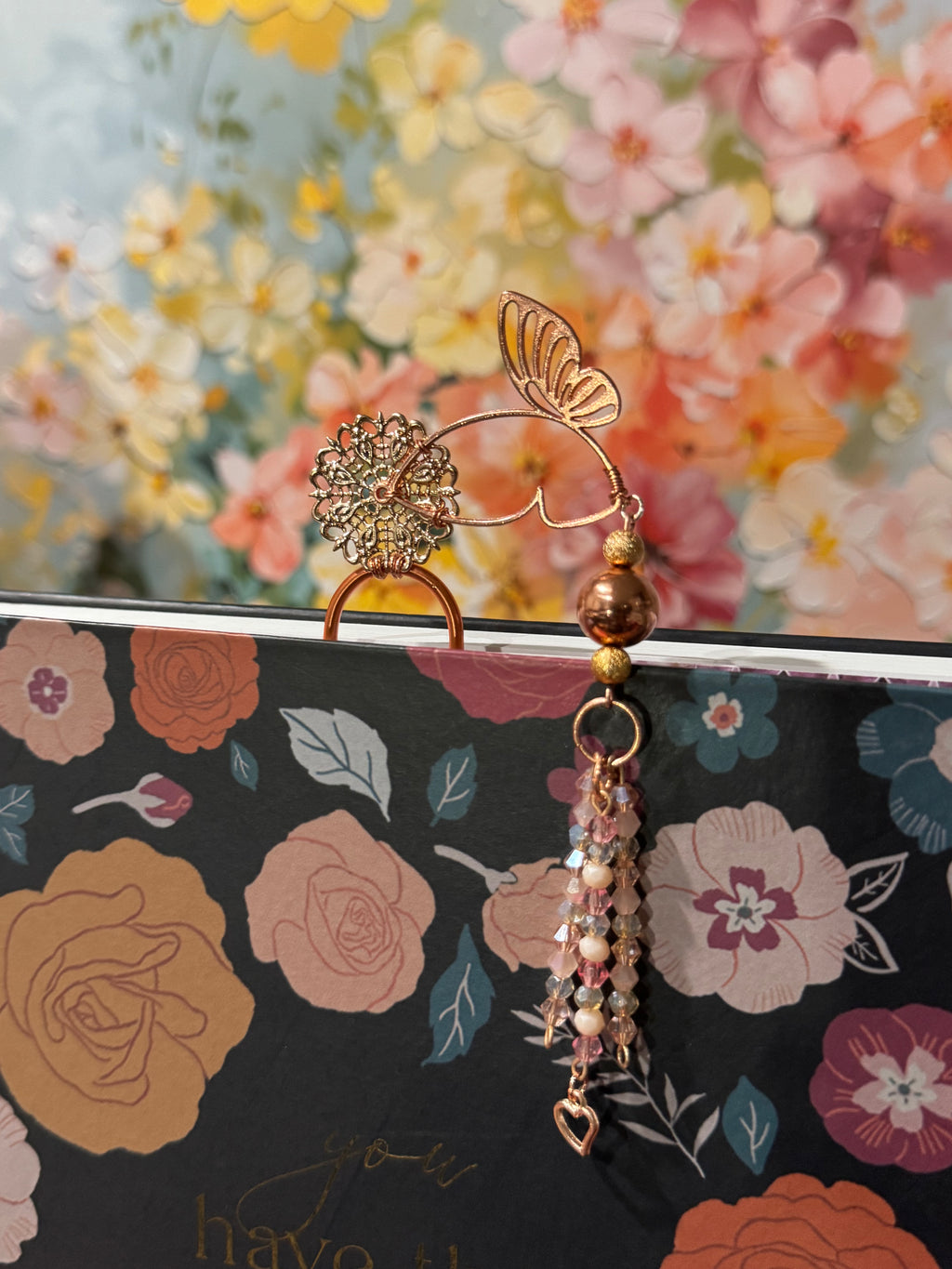 Rose Gold Butterfly Filigree Paperclip Bookmark - 4"