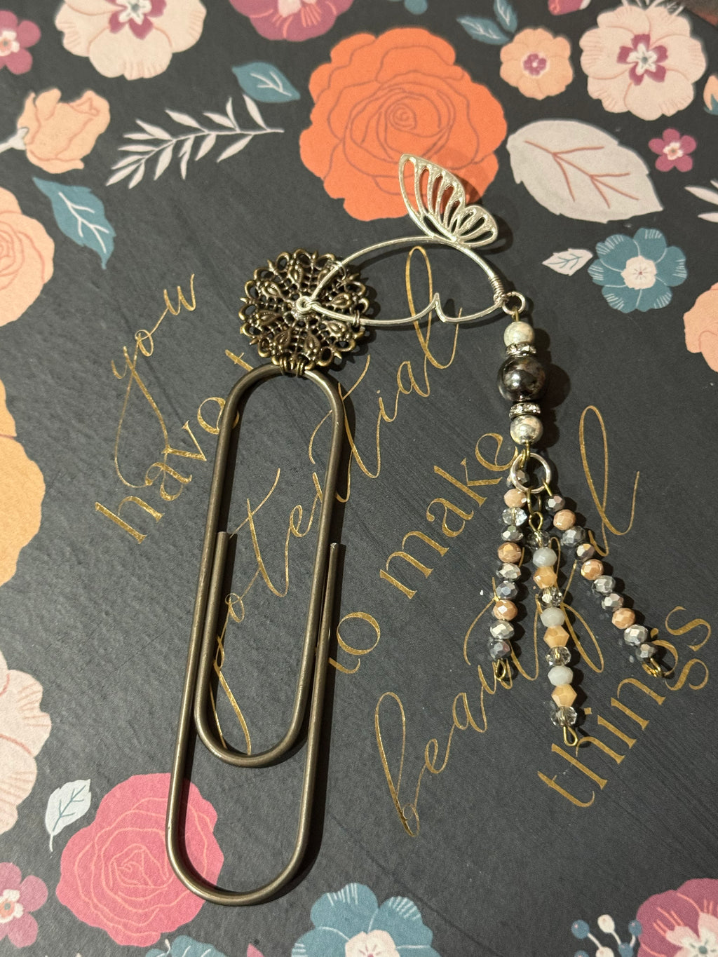 Silver Butterfly Filigree Paperclip Bookmark - 4"