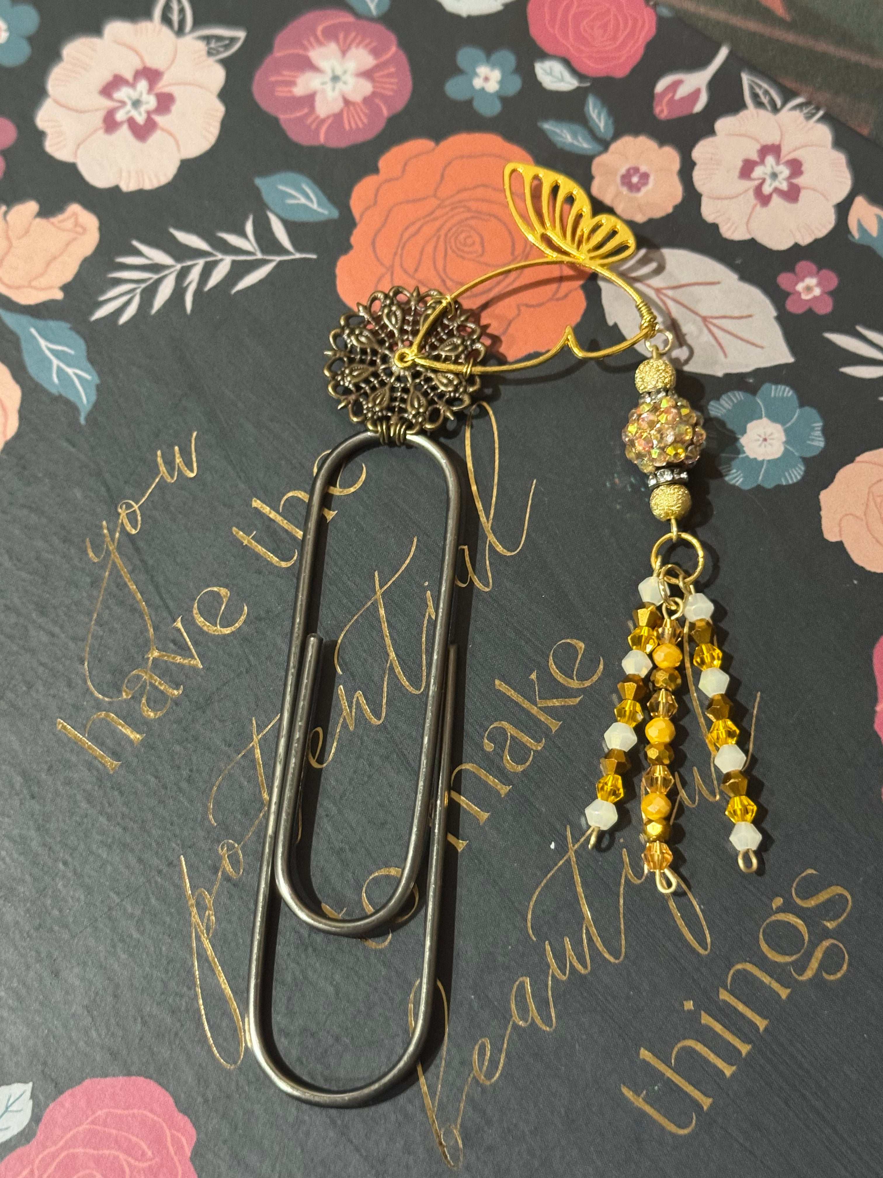 Gold Butterfly Filigree Paperclip Bookmark - 4"