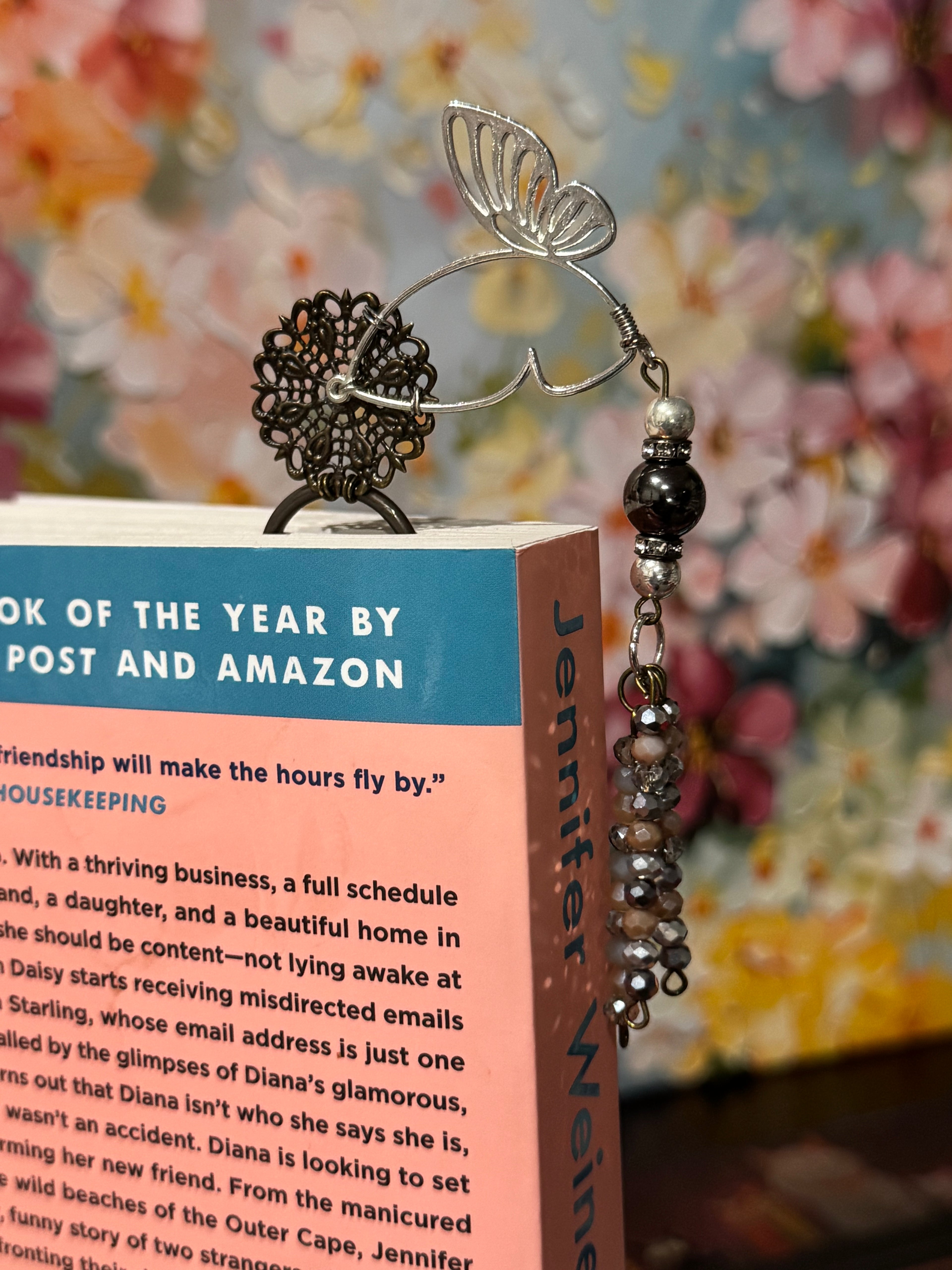Silver Butterfly Filigree Paperclip Bookmark - 4"