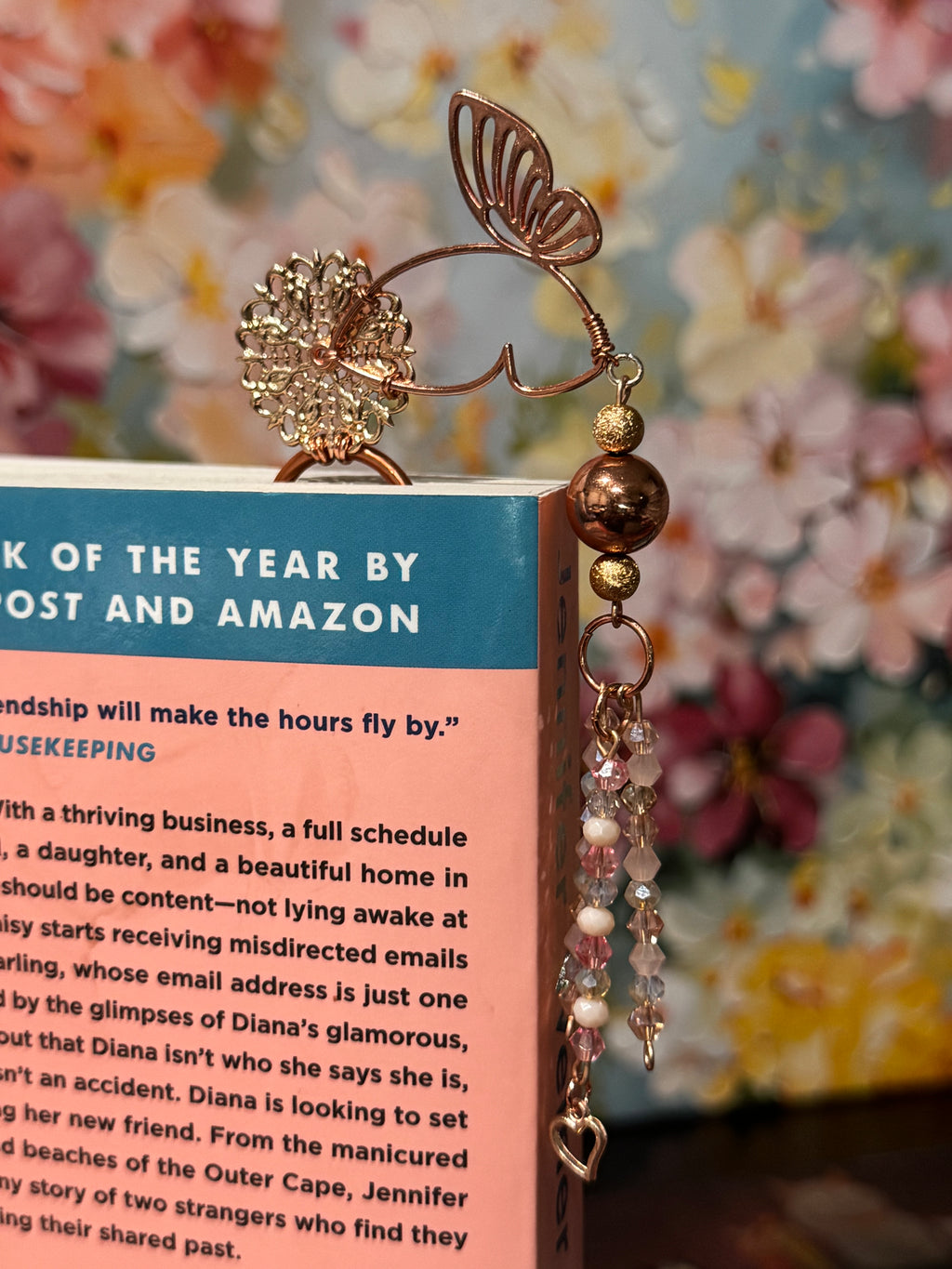 Rose Gold Butterfly Filigree Paperclip Bookmark - 4"