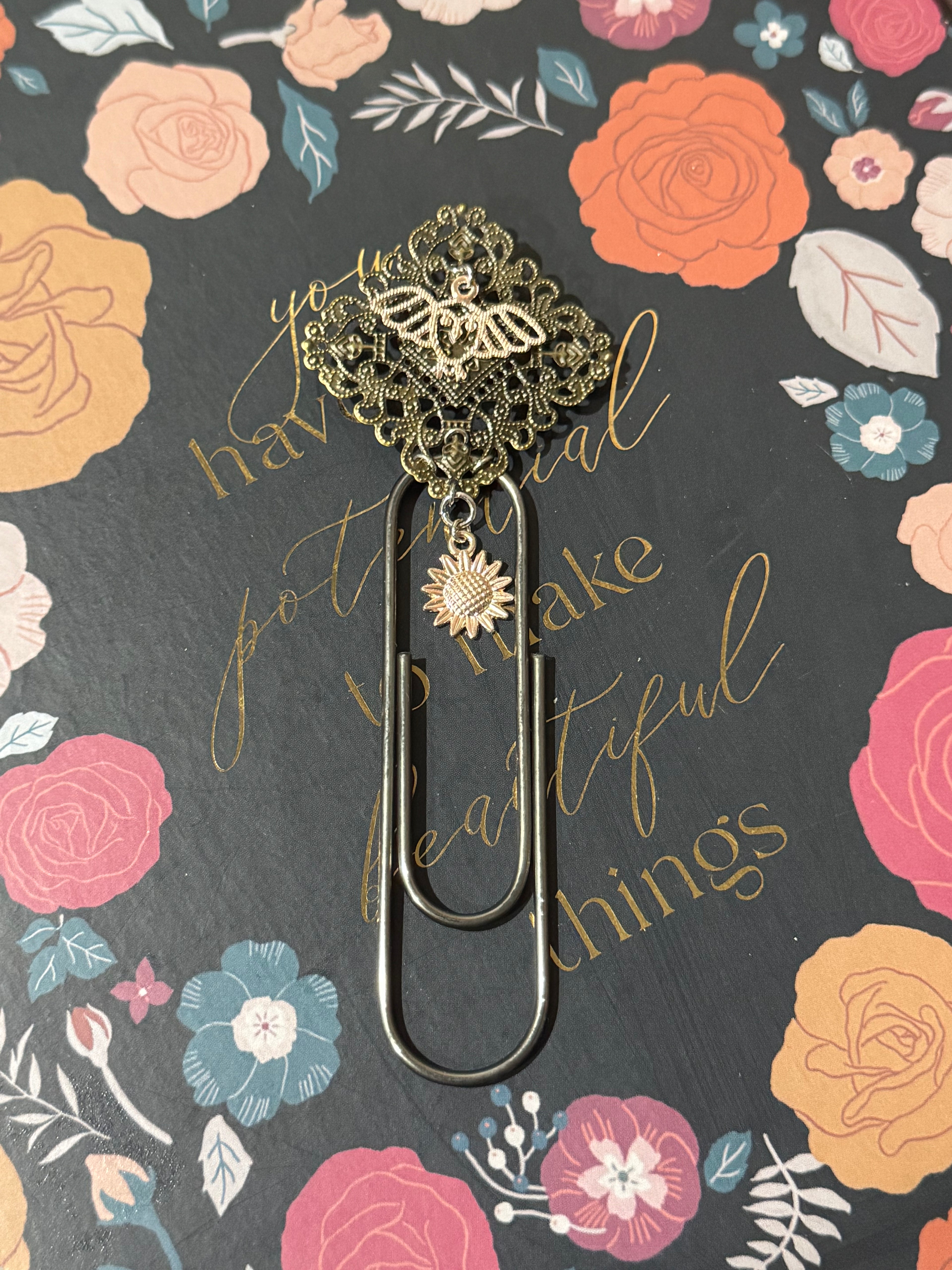 Bronze Filigree Paperclip Bookmark - 4"