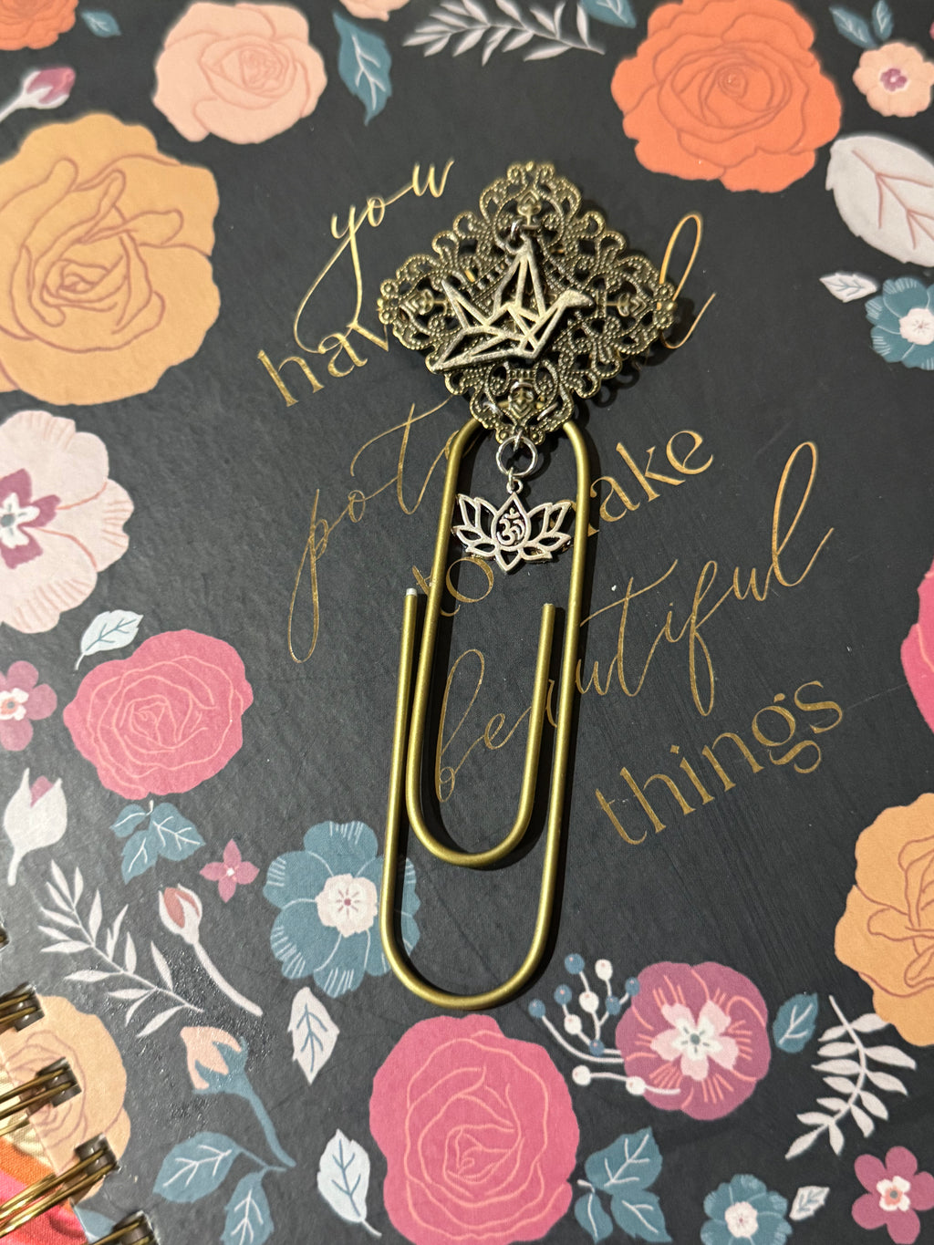 Asian-Inspired Bronze Filigree Paperclip Bookmark - 4"