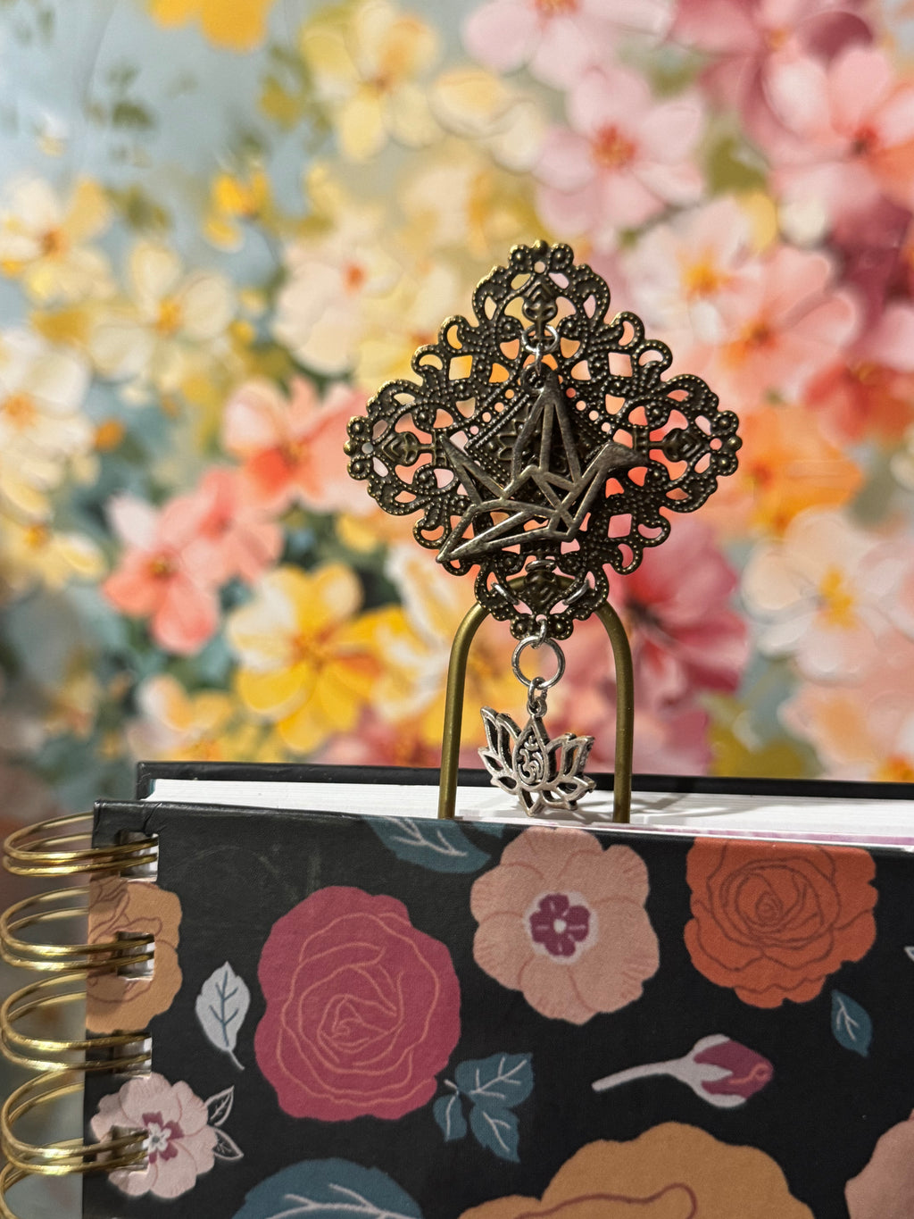 Asian-Inspired Bronze Filigree Paperclip Bookmark - 4"