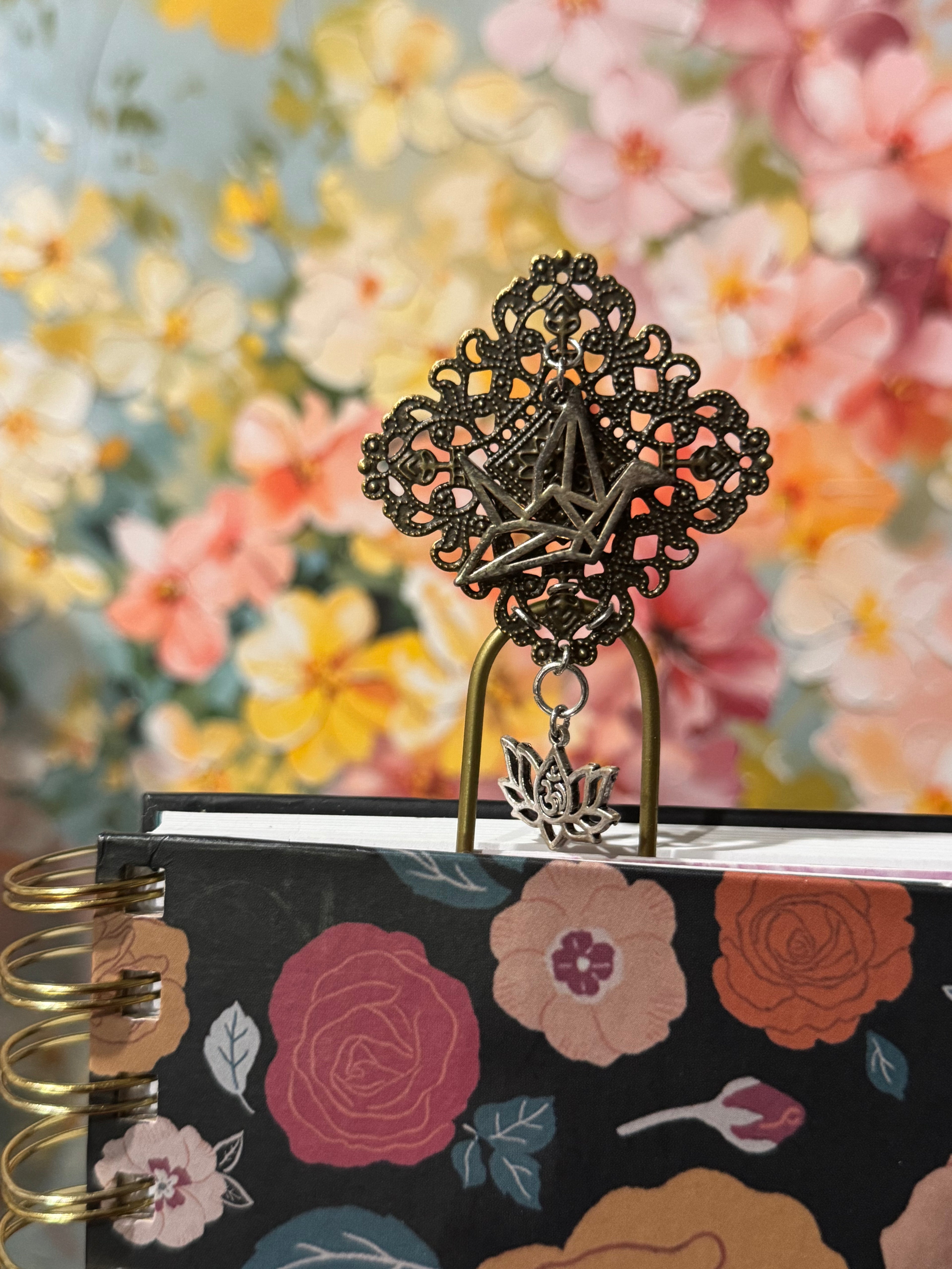 Asian-Inspired Bronze Filigree Paperclip Bookmark - 4"