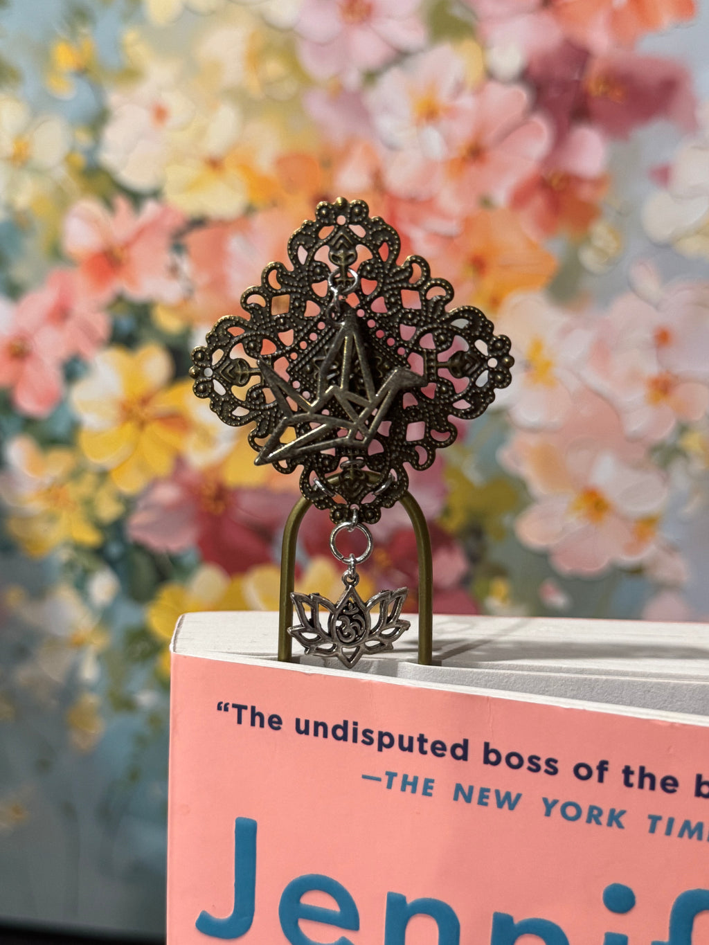 Asian-Inspired Bronze Filigree Paperclip Bookmark - 4"