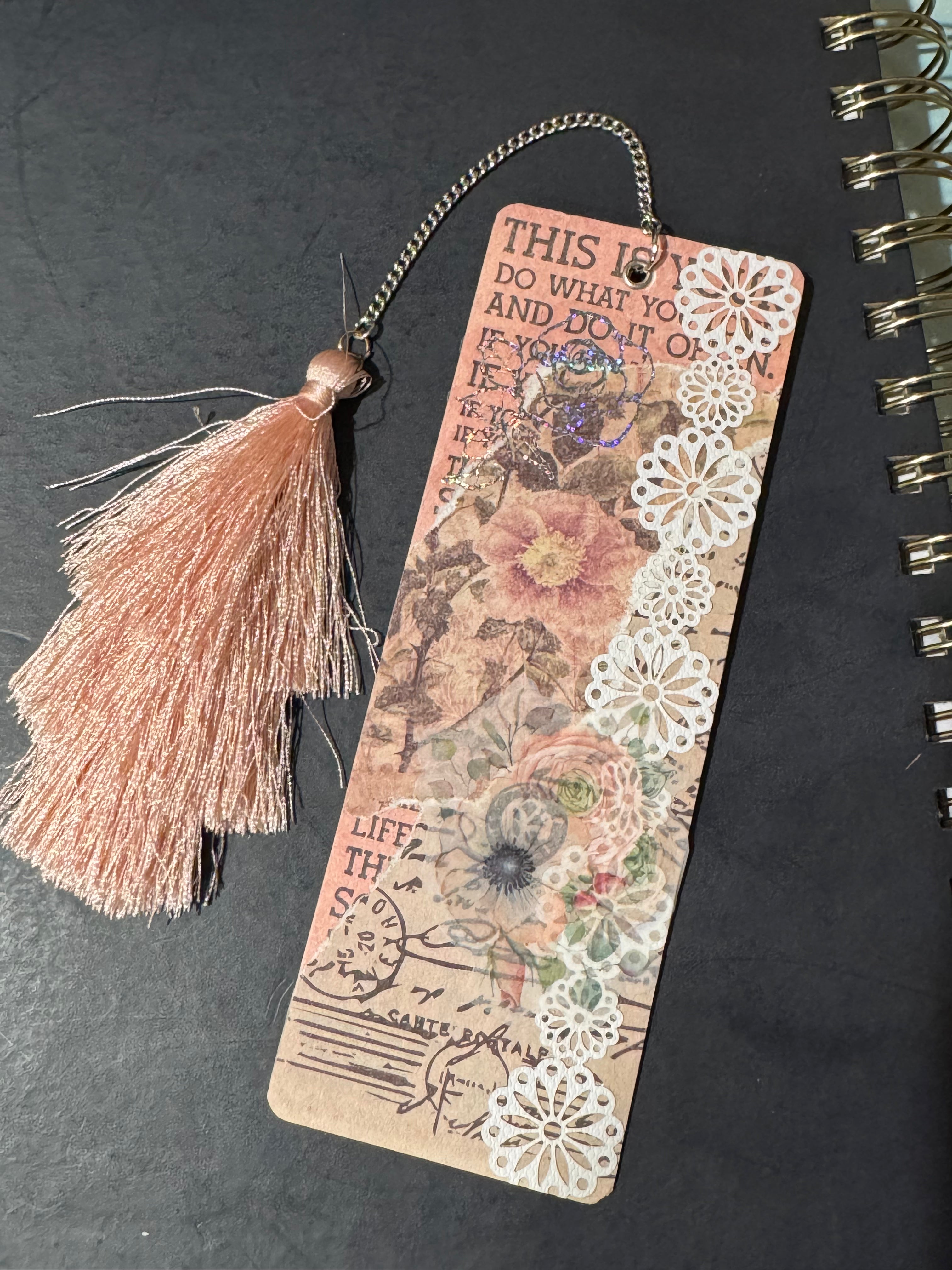 Blush Rose Ephemera Bookmark - 5.5" Double-Sided