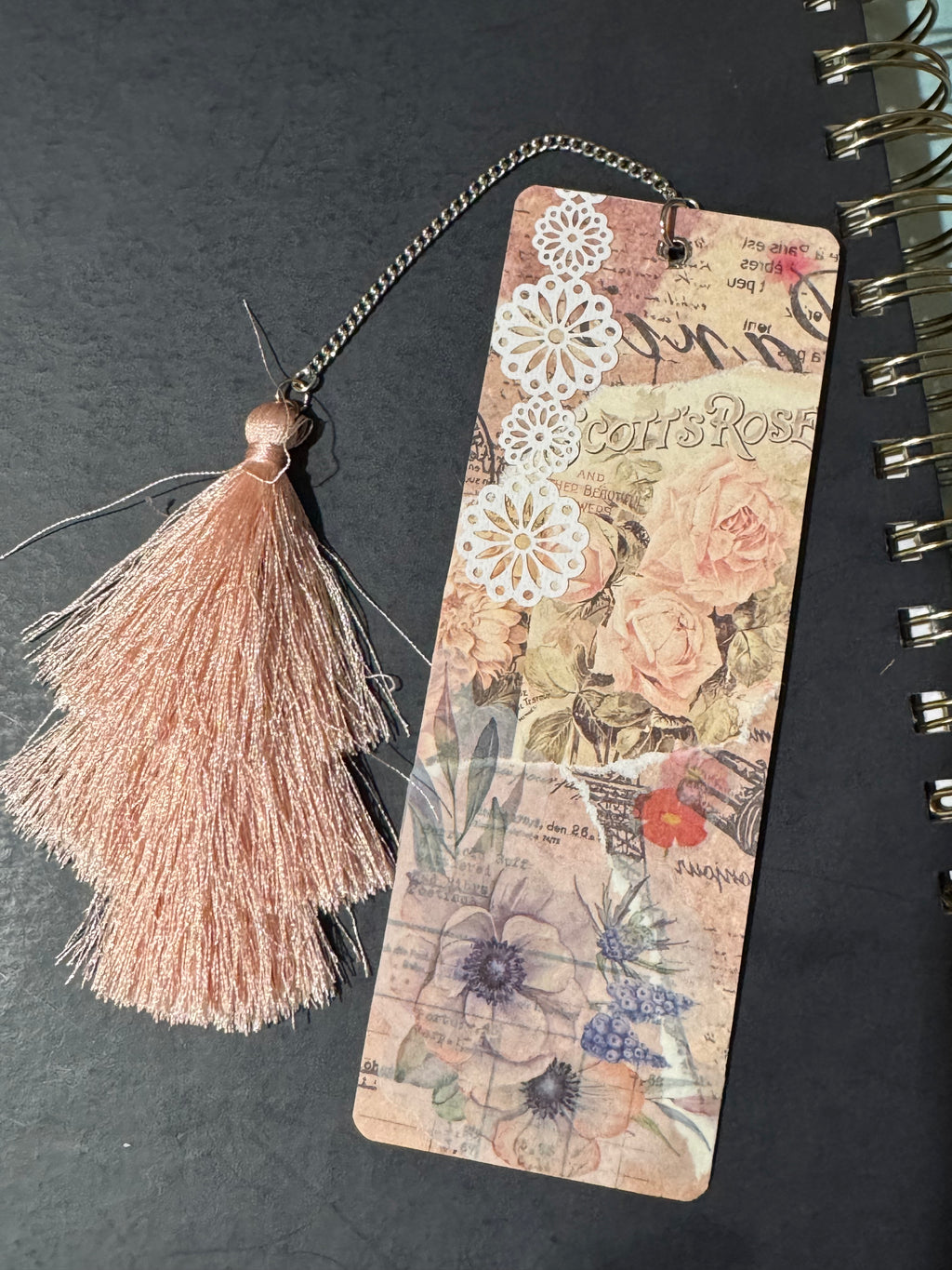 Blush Rose Ephemera Bookmark - 5.5" Double-Sided