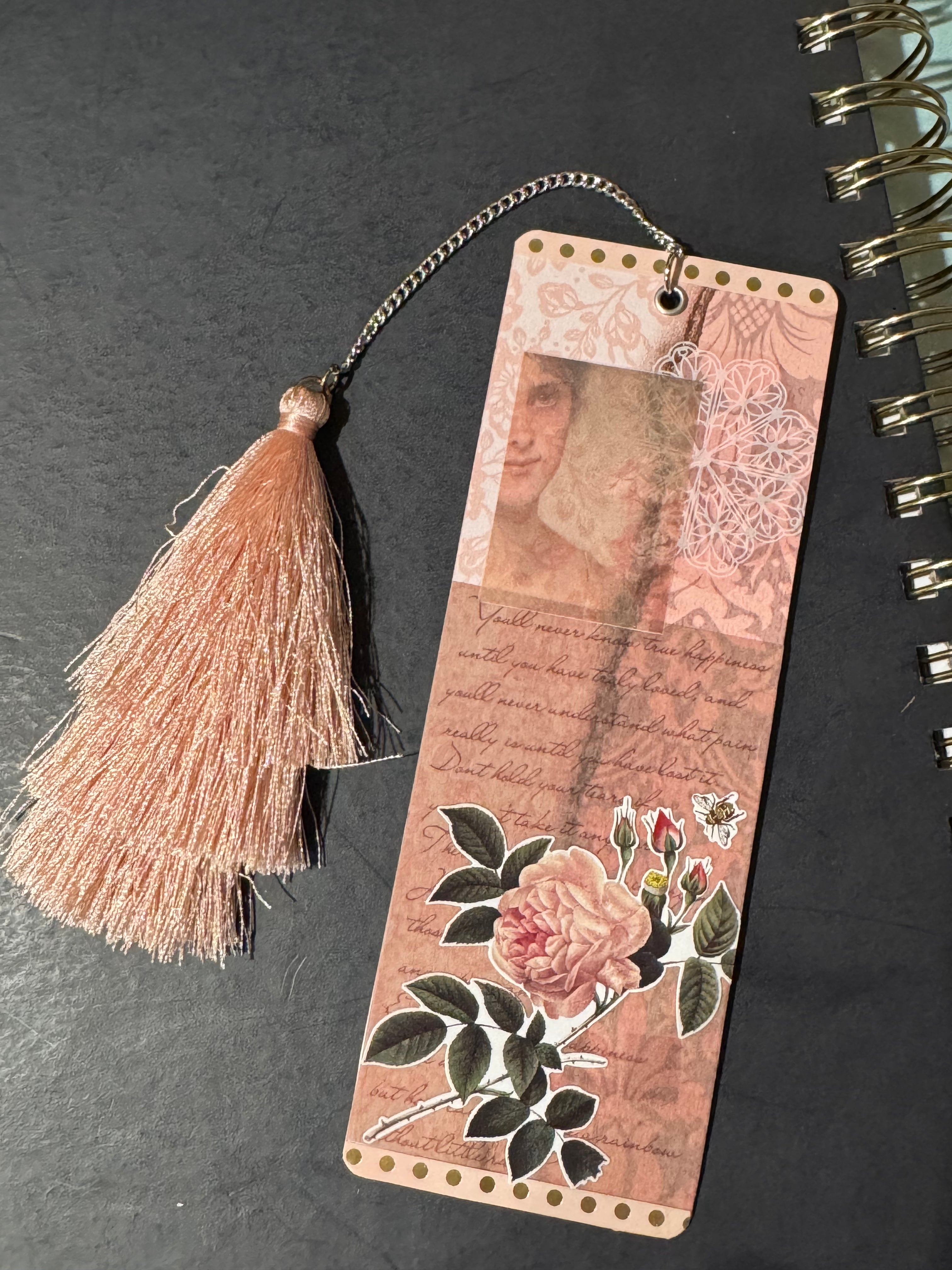 Blush Rose Ephemera Bookmark - 5.5" Double-Sided