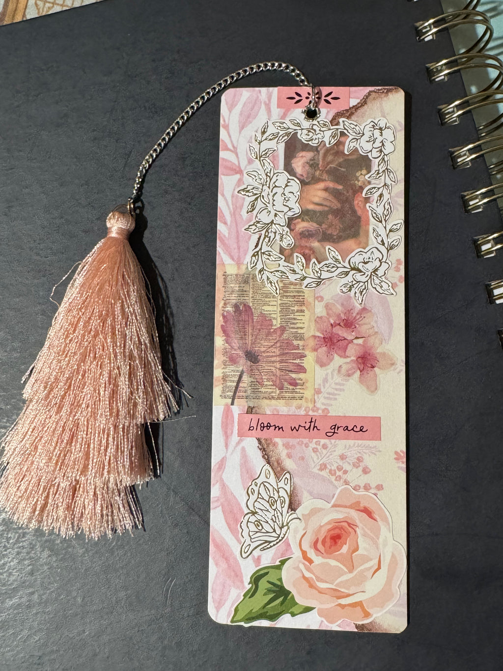 Blush Rose Ephemera Bookmark - 5.5" Double-Sided