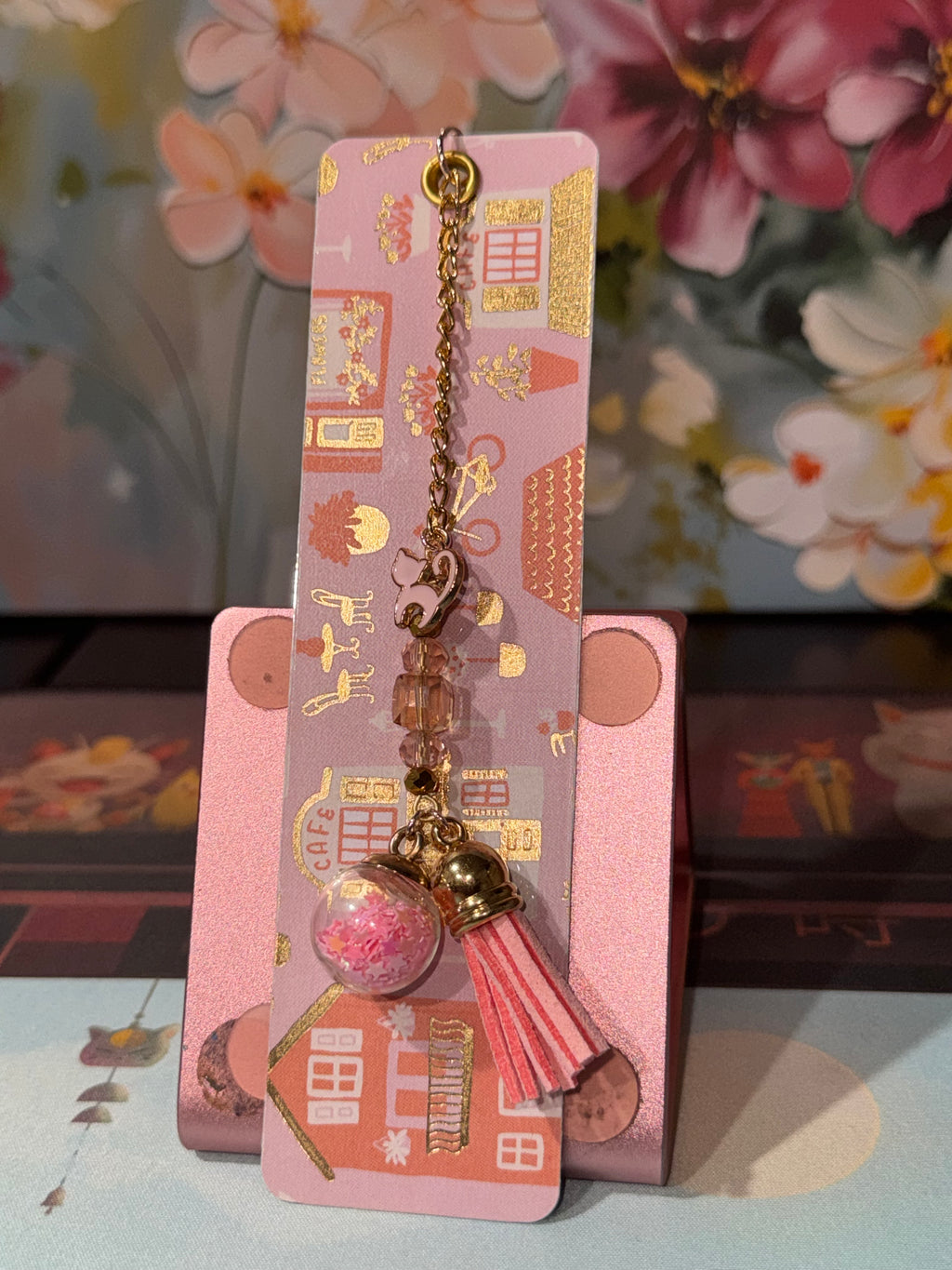 Pink Cafe Charm Laminated Bookmark - 5.5" Double-Sided