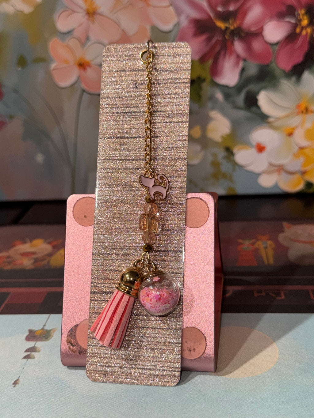 Pink Cafe Charm Laminated Bookmark - 5.5" Double-Sided