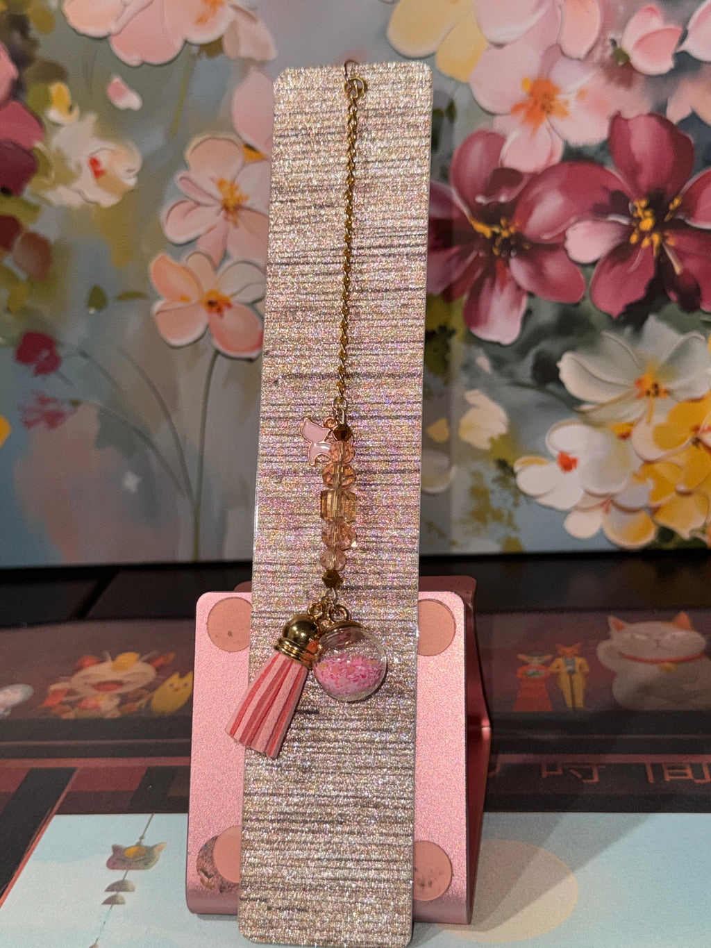 Pink Cafe Charm Laminated Bookmark - 8" Double-Sided