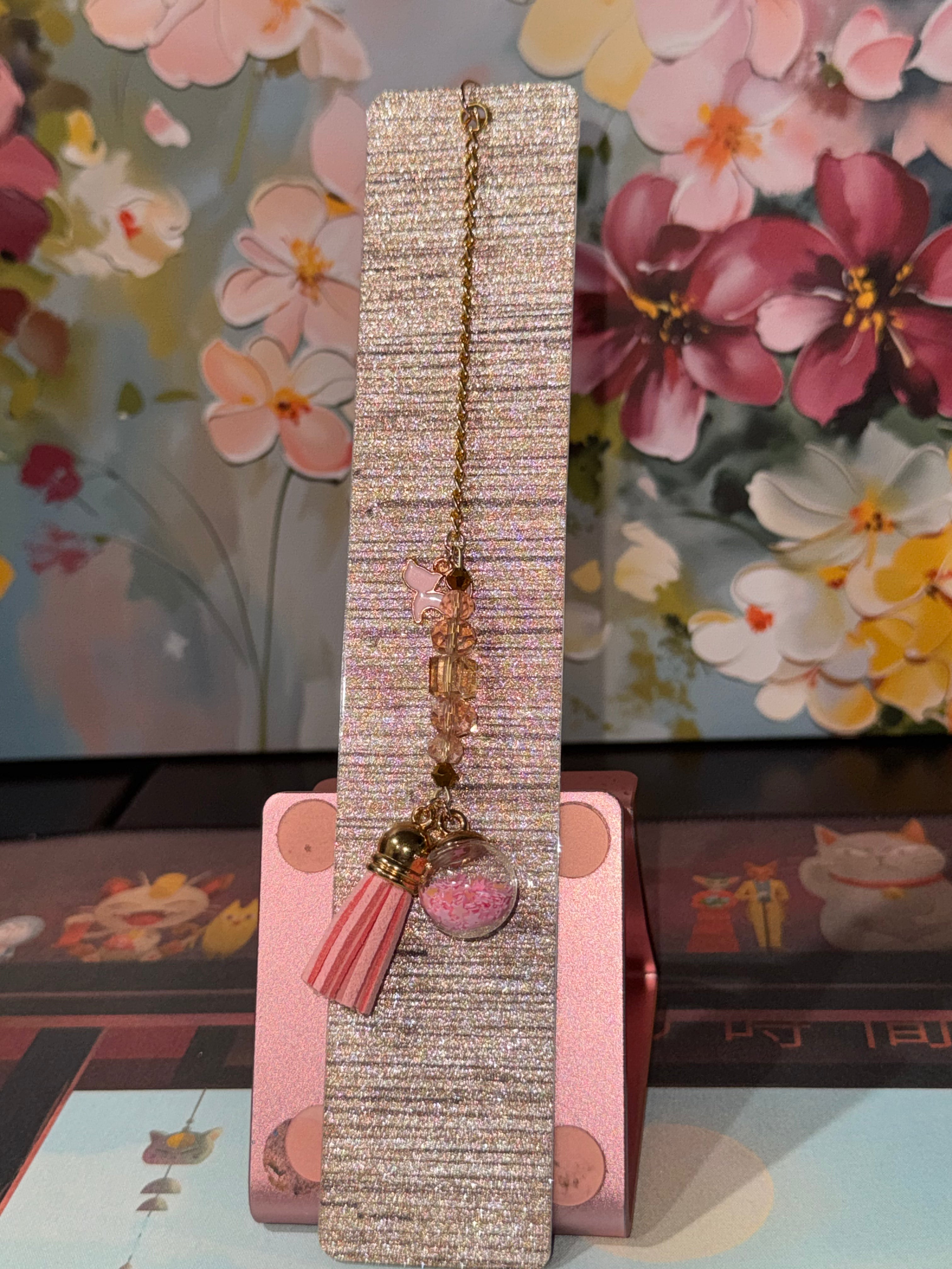 Pink Cafe Charm Laminated Bookmark - 8" Double-Sided