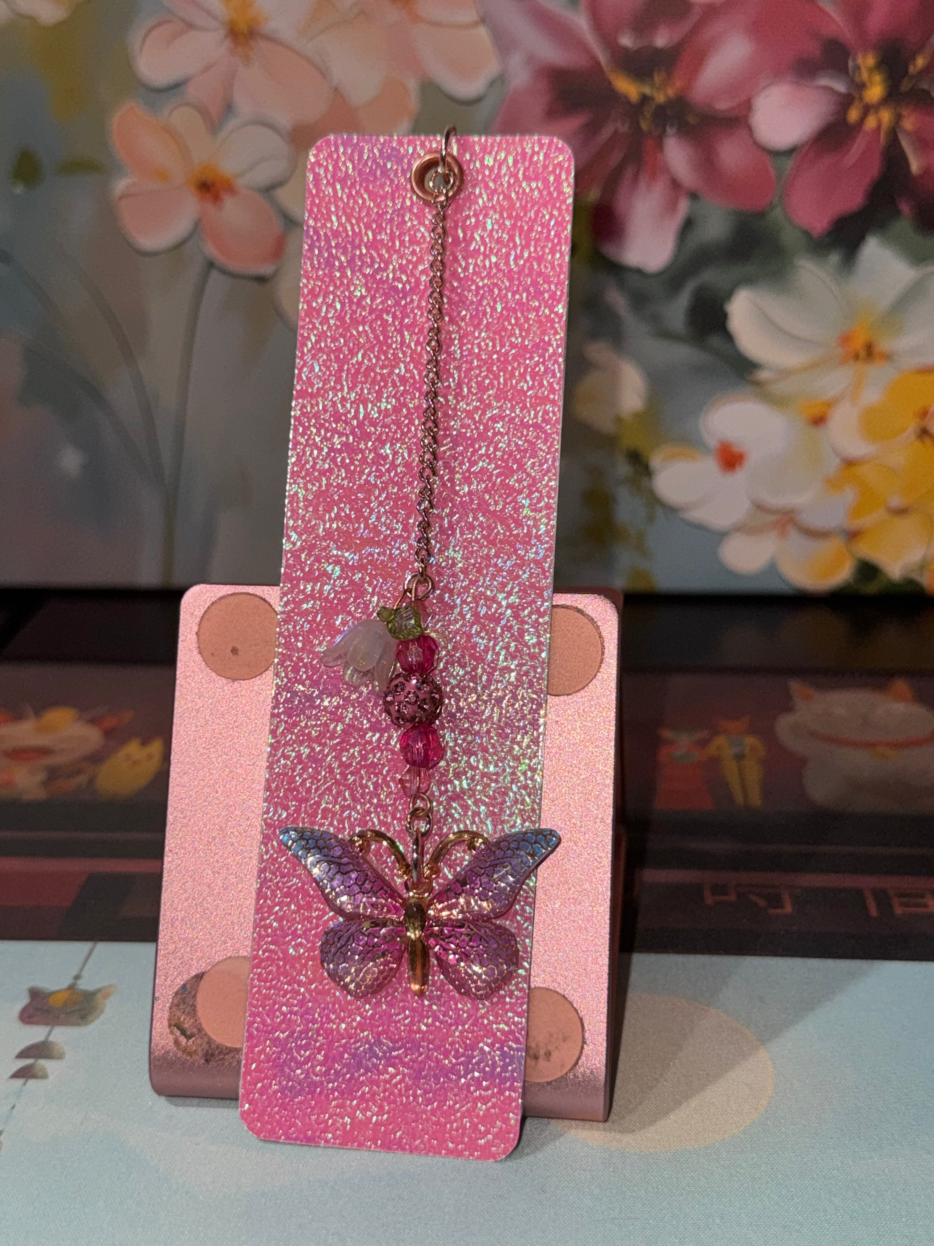 Blush Butterfly Charm Laminated Bookmark - 5.5" Double-Sided