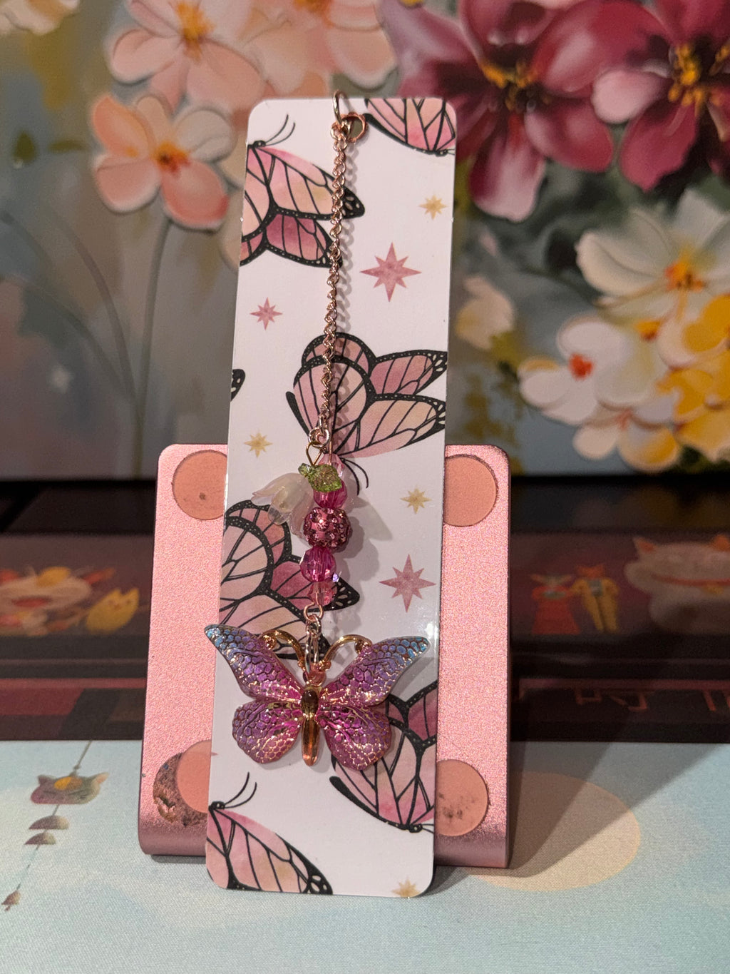 Blush Butterfly Charm Laminated Bookmark - 5.5" Double-Sided