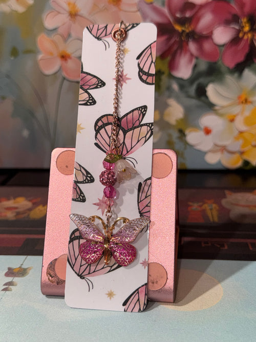 Blush Butterfly Charm Laminated Bookmark - 5.5" Double-Sided
