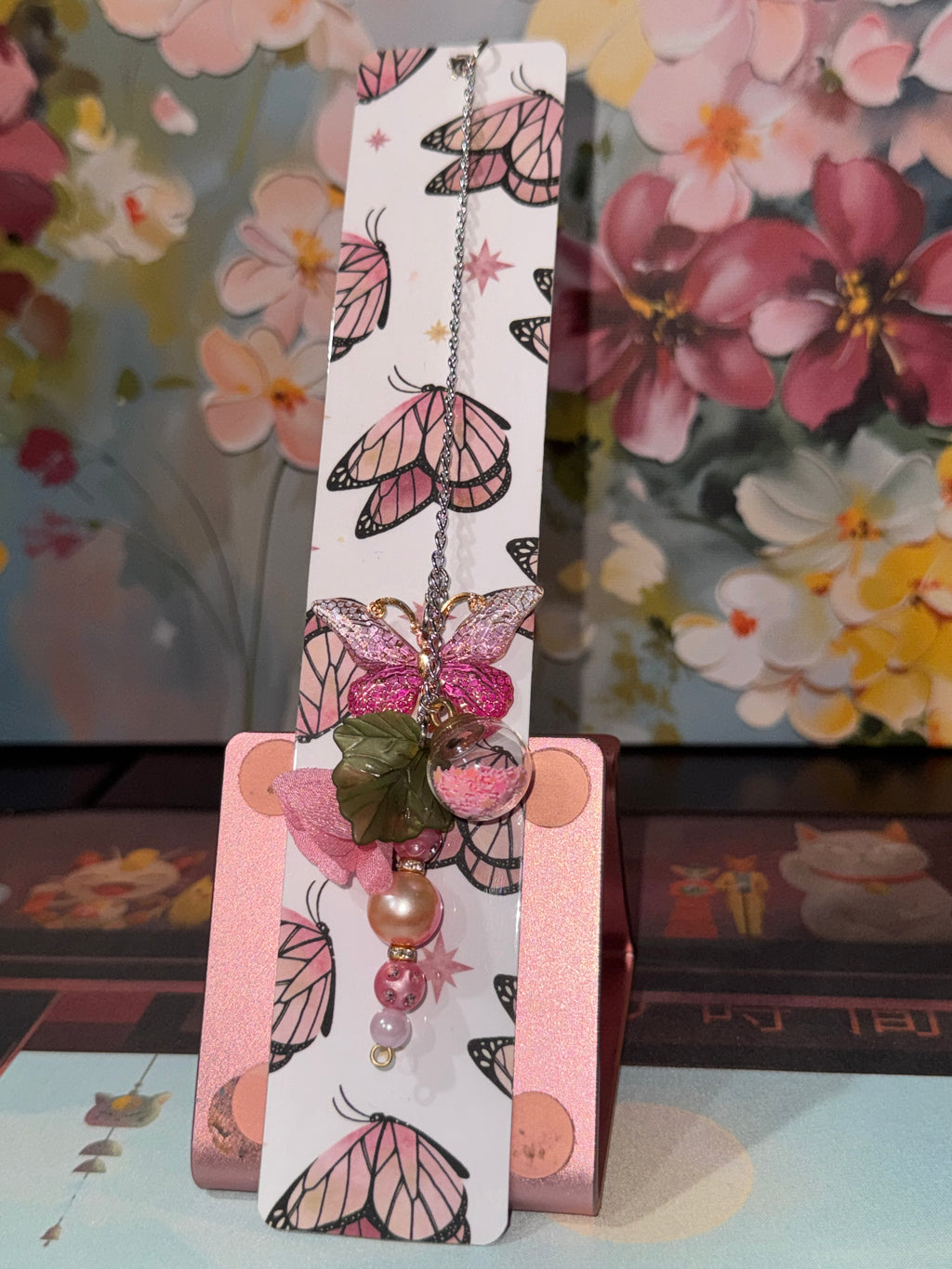 Blush Butterfly Charm Laminated Bookmark - 8" Double-Sided