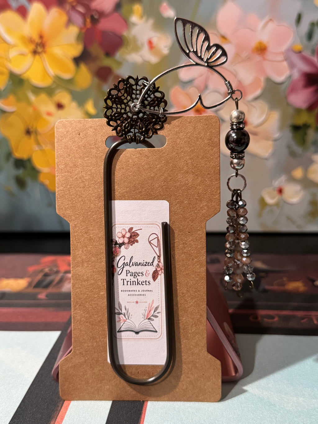 Silver Butterfly Filigree Paperclip Bookmark - 4"